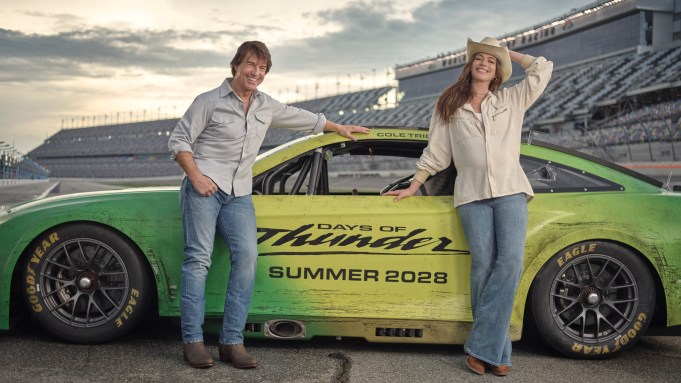 Anne Hathaway Joins Tom Cruise Announce 'days of Thunder 2' at Daytona. August 29th, 2026. Paramount Photo Via  kurt Iswarienko